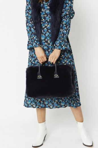 Blue Faux Fur Bag
