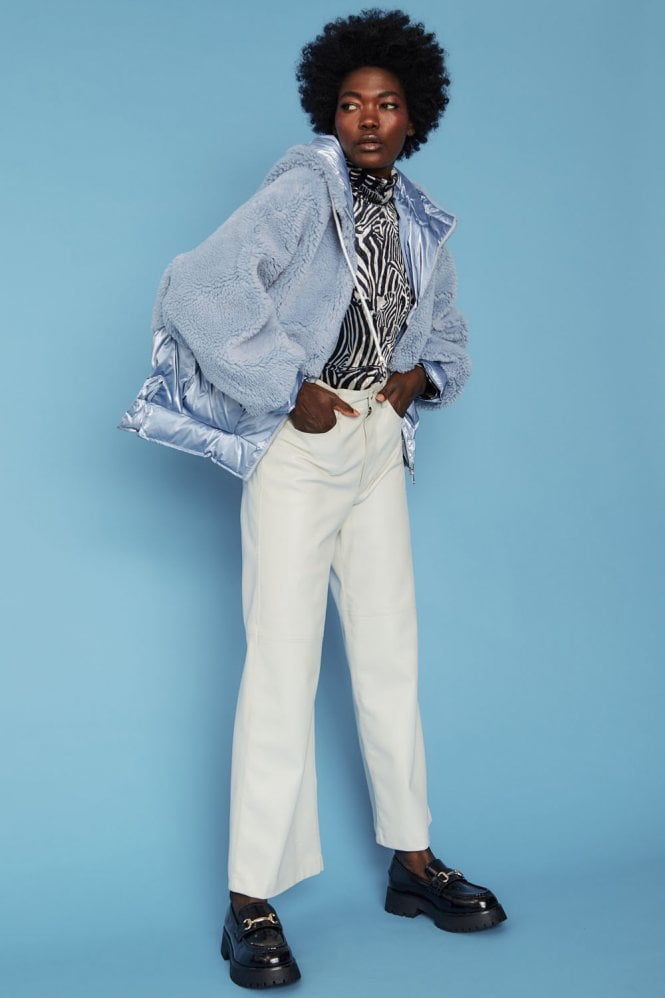 JAYLEY Blue Faux Fur Bomber Jacket