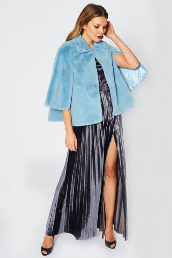 Blue Faux Fur Cape Jacket