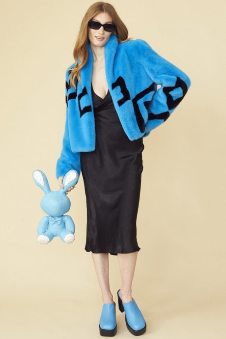 Blue Faux Fur Cropped Jacket