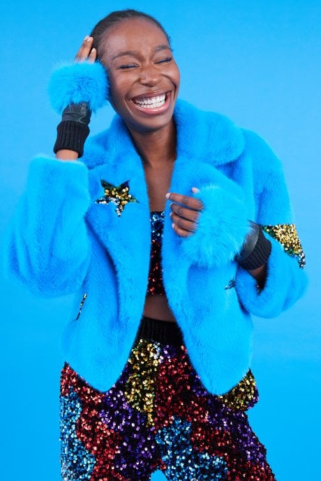 Blue Faux Fur Fingerless Gloves