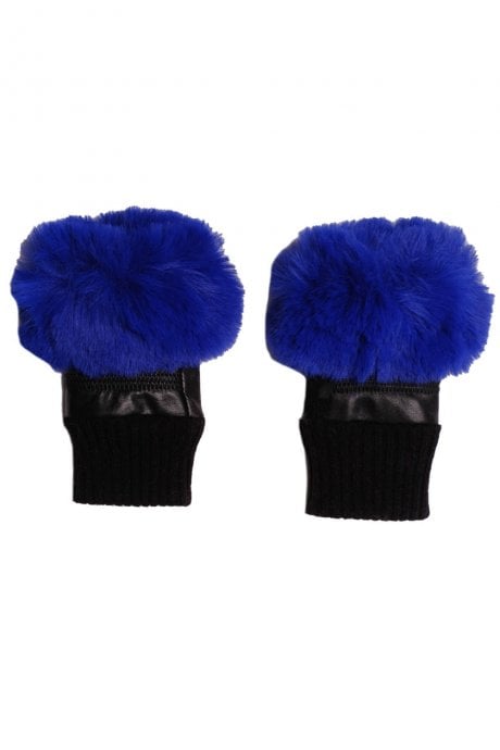Blue Faux Fur Fingerless Gloves