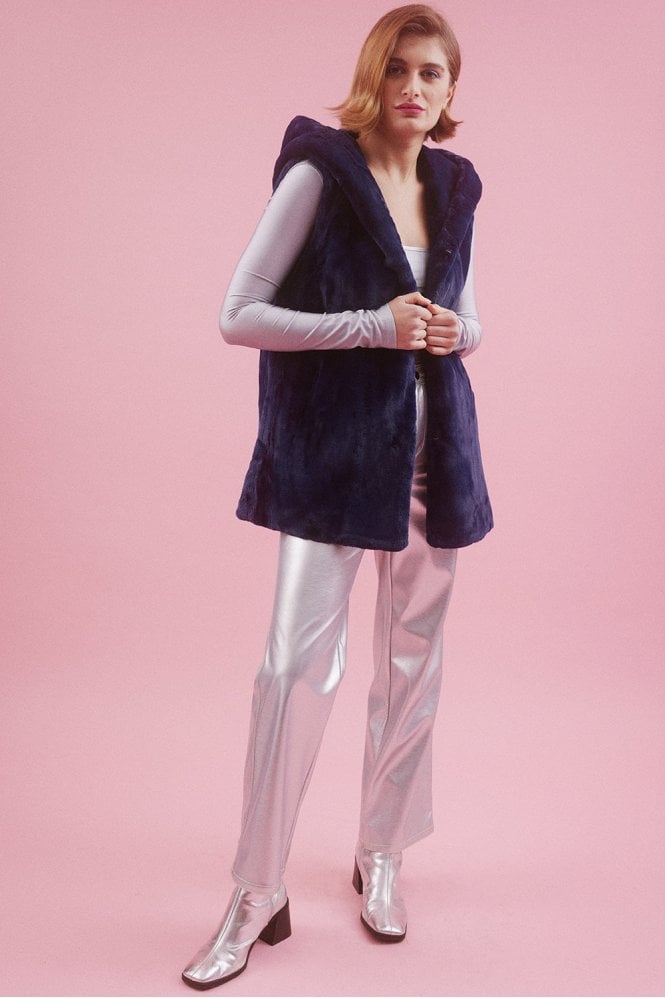 JAYLEY Blue Faux Fur Hooded Vest
