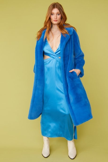 Blue Faux Fur Midi Coat