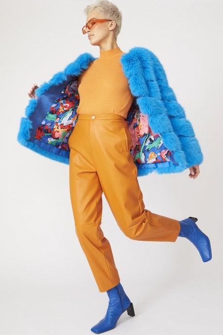 Blue Faux Fur Striped Gaga Coat