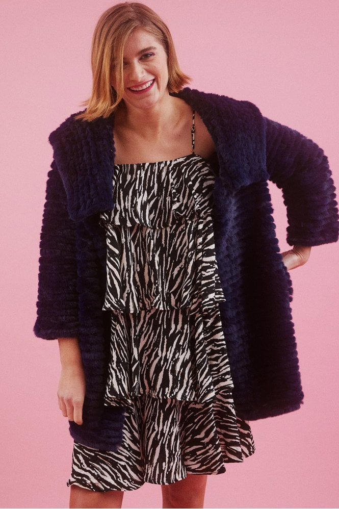 JAYLEY Blue  Faux Mink Fur Hooded Coat