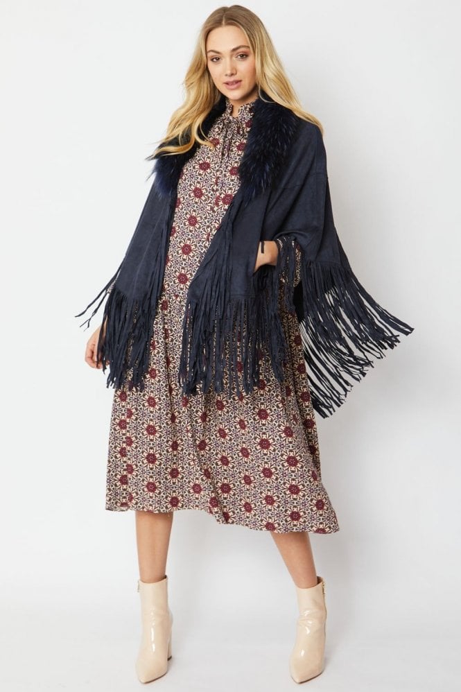 JAYLEY Blue Faux Suede Cape