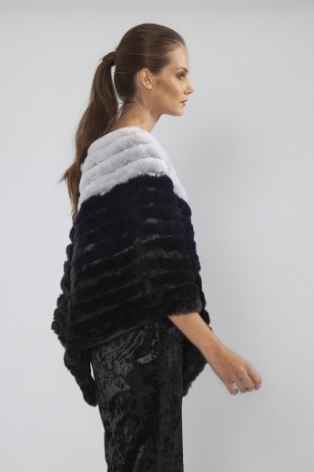 Blue Faux Suede Faux Fur Poncho