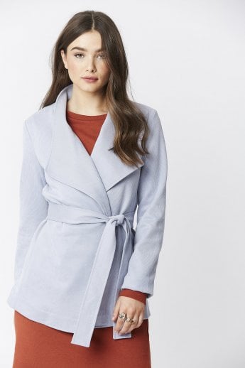Blue Faux Suede Jacket Tie Waist