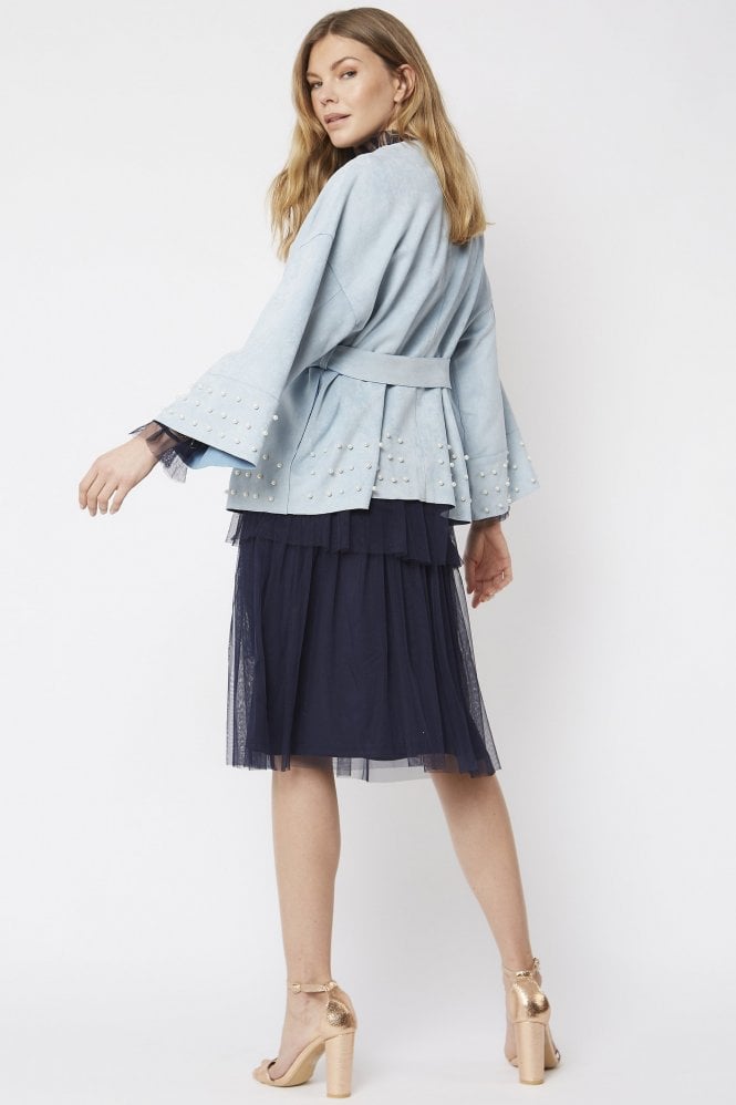 JAYLEY Blue Faux Suede Wrap Jacket