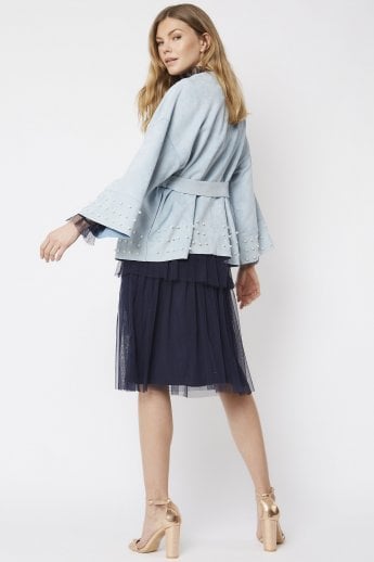Blue Faux Suede Wrap Jacket