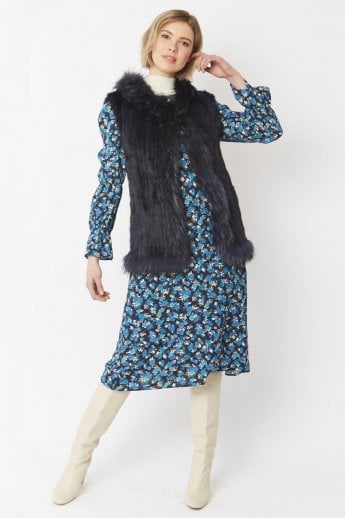 Blue Fox and Coney Fur Hooded Gilet