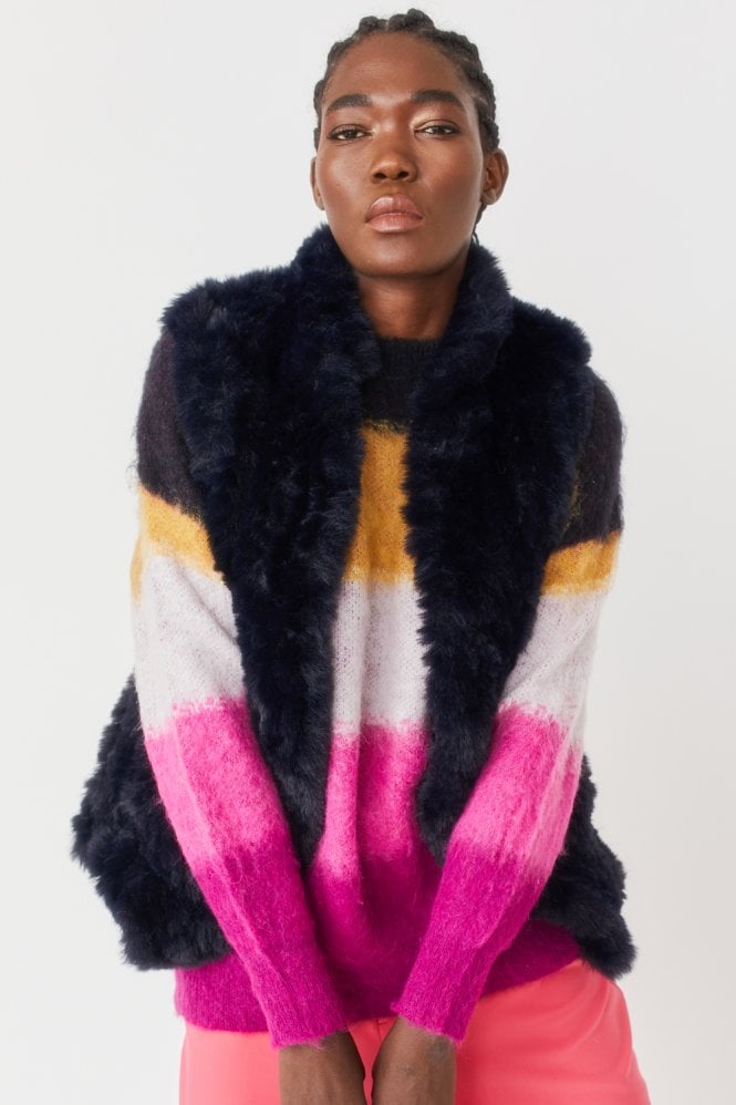 JAYLEY Blue Hand Knitted Faux Fur Vest