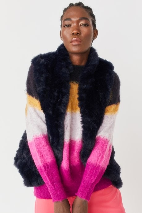 Blue Hand Knitted Faux Fur Gilet | Waistcoat