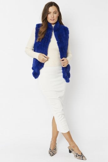 Blue Hand Knitted Faux Fur Gilet | Waistcoat