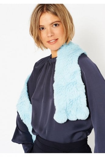 Blue Hand Knitted Faux Fur Scarf