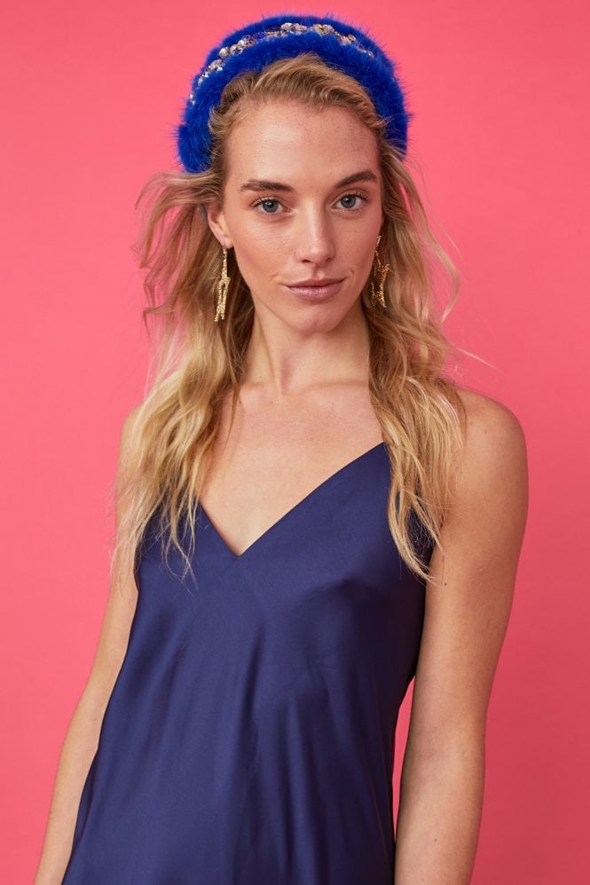 JAYLEY Blue Handmade Mink & Precious Stone Headband