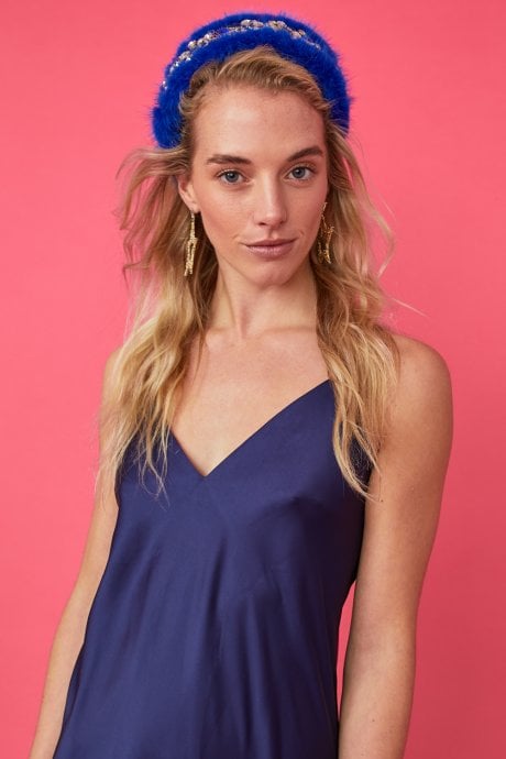 Blue Handmade Mink & Precious Stone Headband