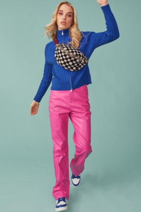 Blue High Neck Zip Cashmere Jumper