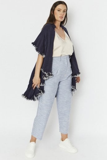 Blue Knitted Cape with Coney Fur Trim