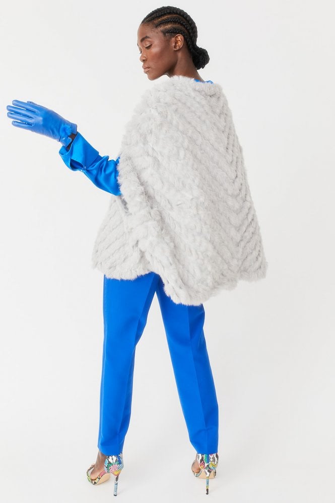 JAYLEY Blue Leather Gloves with Mink Bobble