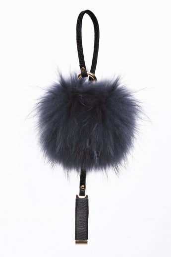 Blue Luxury Fox Fur Keyring With Gift Box
