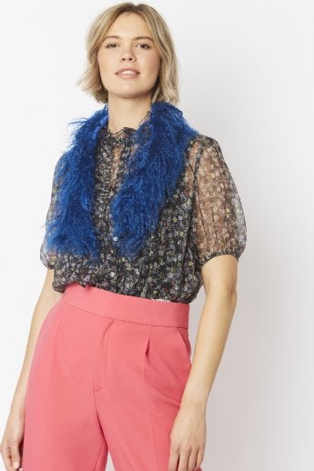 Blue Mongolian Fur Collar
