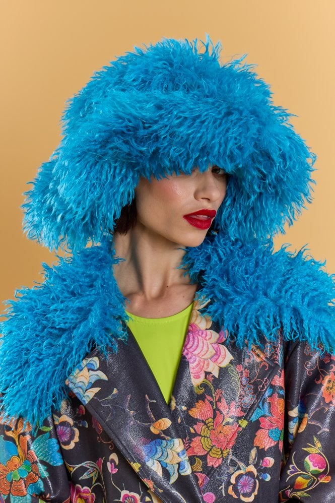 JAYLEY Blue Oversized Bamboo Fur Hat