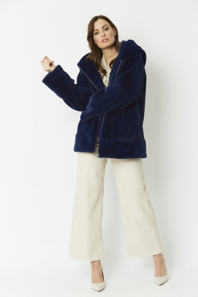 JAYLEY Blue Oversized Faux Fur Jacket