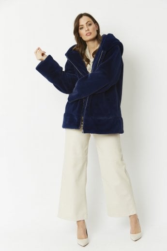 Blue Oversized Faux Fur Jacket