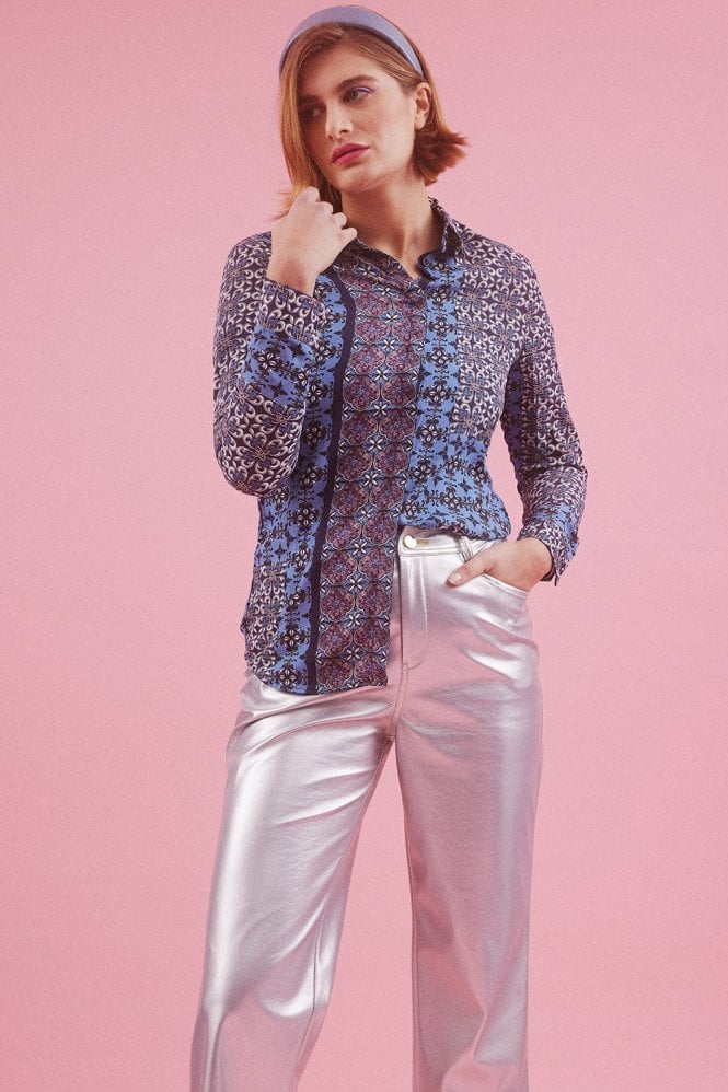 JAYLEY Blue Patterned Print Shirt