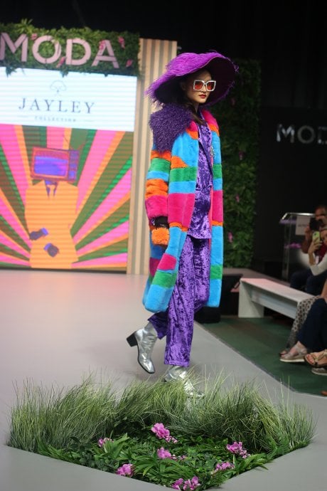 Blue Picasso Bamboo Blend Faux Fur Handmade Maxi Coat in Multi Colour