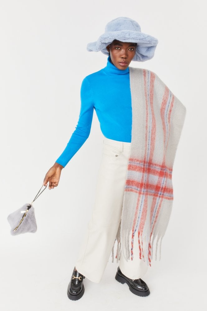 JAYLEY Blue Pyramid Faux Fur Bag