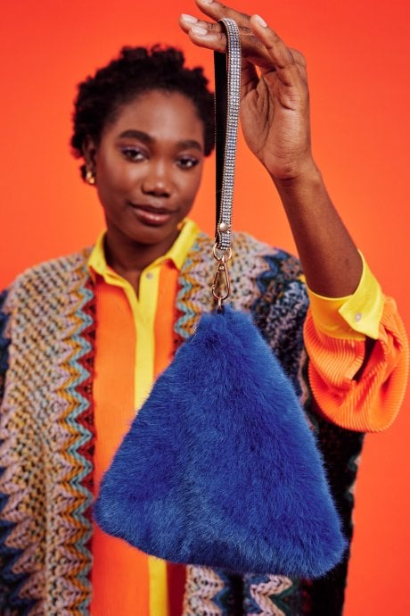 Blue Pyramid Faux Fur Bag