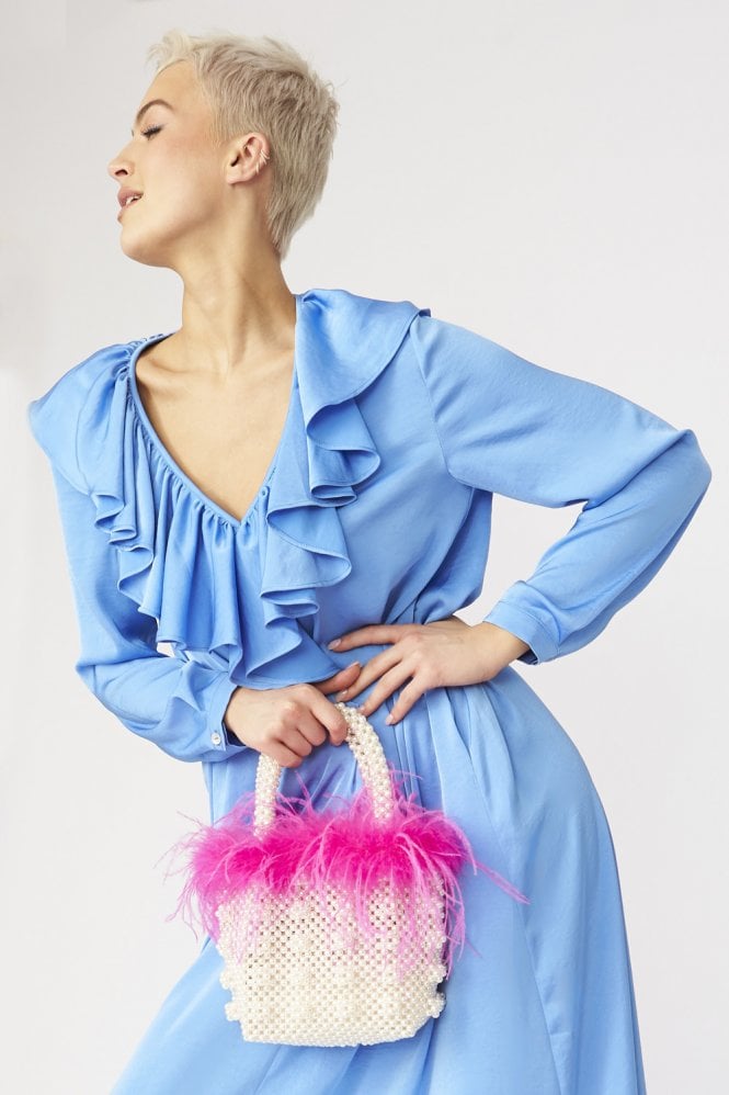 JAYLEY Blue Ruffle Maxi Shift Dress