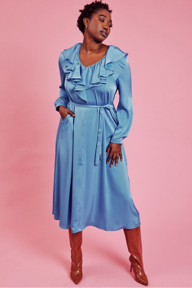JAYLEY Blue Ruffle Maxi Shift Dress