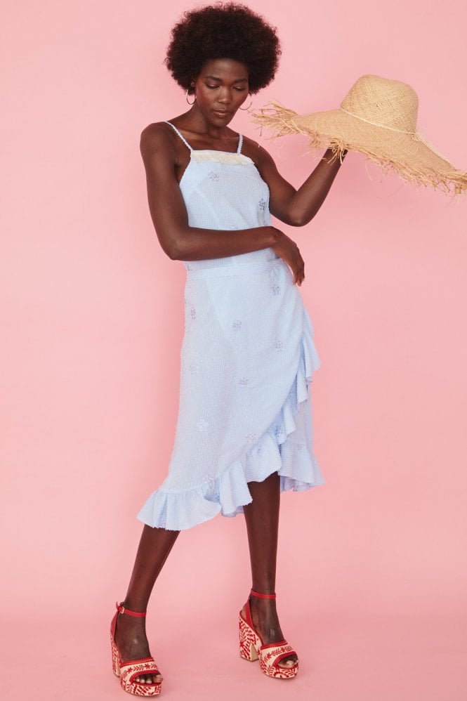 JAYLEY Blue Ruffle Midi Dress