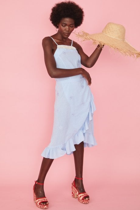 Blue Ruffle Midi Dress