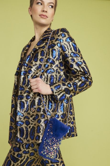 Blue Sequin and Faux Fur Phone Holder