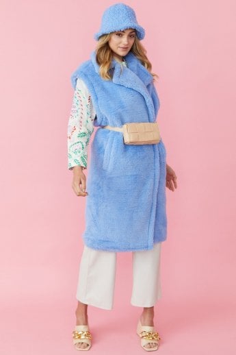 Blue Shearling Maxi Gilet | Waistcoat