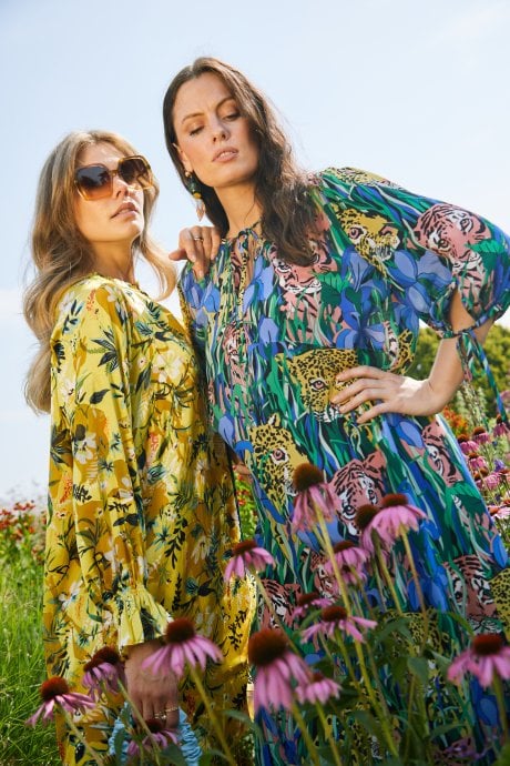 Blue Silk Animal Print Emma Dress