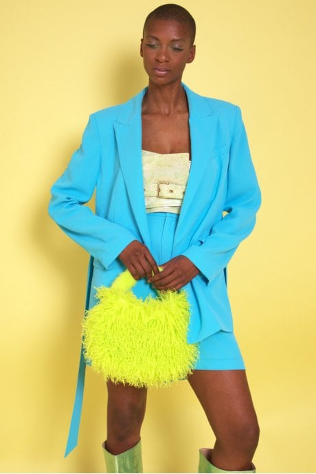 Blue Silk Blend Blazer with Belt