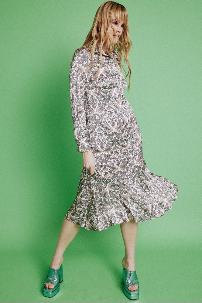 JAYLEY Blue Silk Blend Paisley Print Shirt Dress
