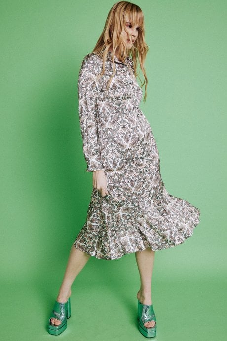 Blue Silk Blend Paisley Print Shirt Dress
