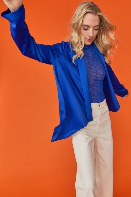 Blue Silk Blend Waterfall Jacket