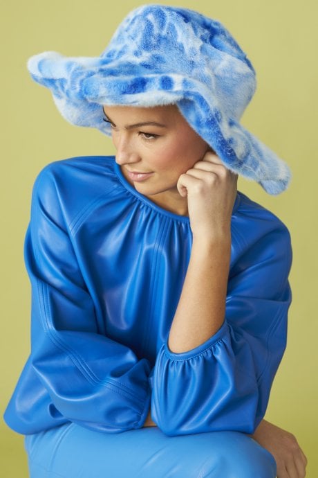 Blue Tie Dye Faux Fur Oversized Hat