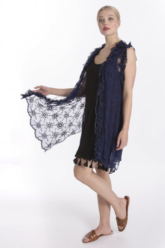 JAYLEY Blue Vintage Lace Vest