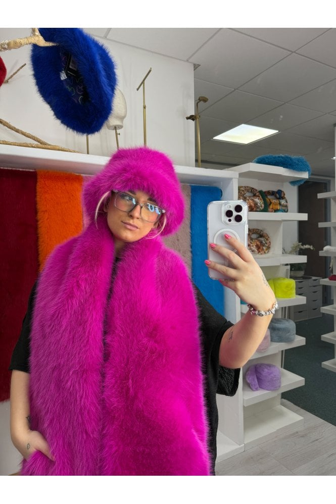 JAYLEY Bright Pink Bamboo Blend Faux Fur Hat 