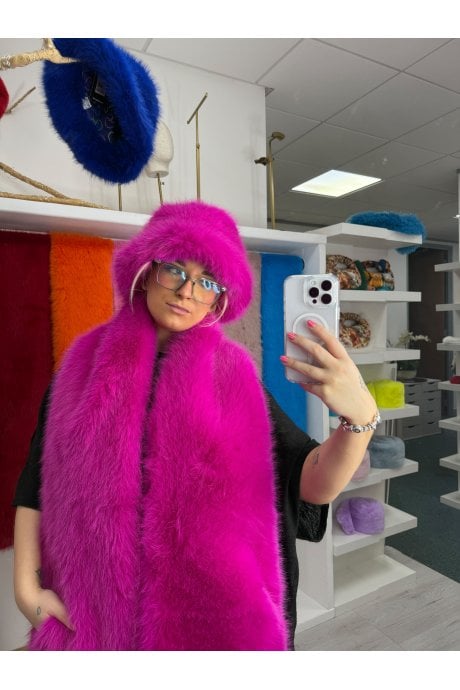 Bright Pink Bamboo Blend Faux Fur Hat 