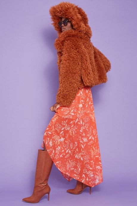 Brown Bamboo Lyocell Knitted Vegan Faux Shearling Jacket